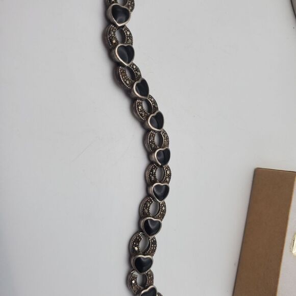 Victorian sterling silver onyx enameled bracelet weighs in at 25‎ grams B0211 - Picture 1 of 4